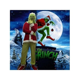 Grinch Costume for Men 7pcs Christmas Santa Suit Deluxe Furry Adult with Grinch Mask